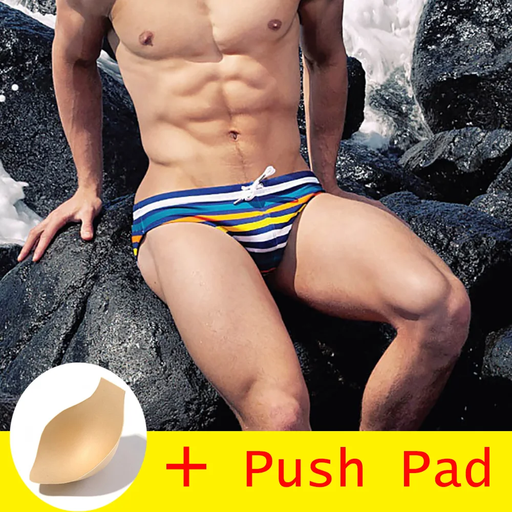 2018 Swimwear Men Swim Brief With Push Pad Sexy Swimsuit Waterproof Swimming Trunks For Bathing Shorts T0363 | Спорт и развлечения