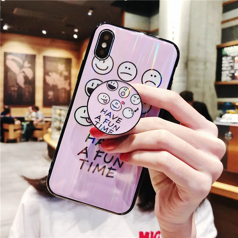 Мультяшный лазер чехол для телефона с держатель телефонного звонка iPhone Xs 8 Plus 7 6 X
