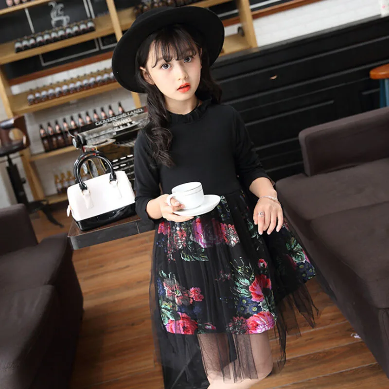 Girl Floral Elegant Dress 2018 New 3 4 6 8 10 12 Years Kids Spring Long Sleeve Lace Gauze Teens Party Dresses Children's Clothes | Детская