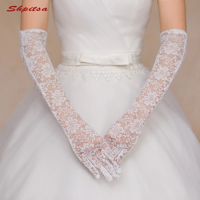 

White or Ivory Lace Long Wedding Gloves Bridal Gloves for Women Bride