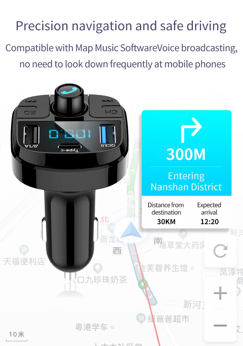 Tikigogo QC3.0 Quick Charge type-C 3 USB Автомобильное зарядное устройство Handsfree Bluetooth автомобильный комплект Google Assistant fm-передатчик автомобильный mp3-плеер