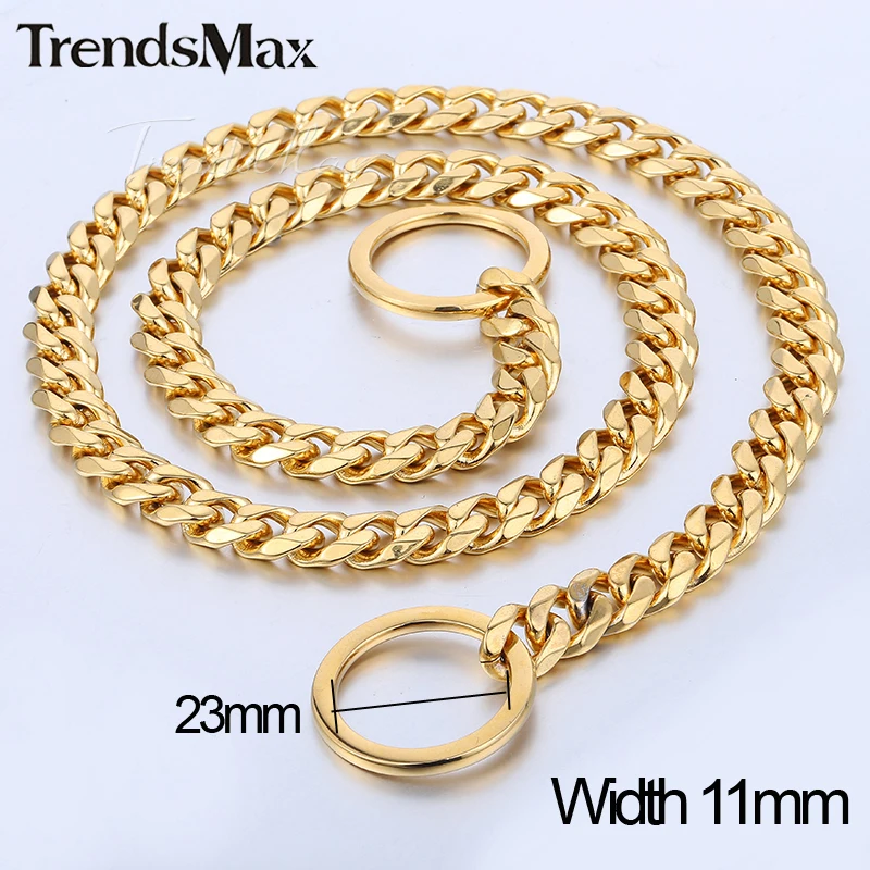 11/13mm wide Gold Tone Cut Curb Cuban Link 316L Stainless Steel Dog Chain Collar Customize Length 12-30&quot DC05-DC06 | Украшения и