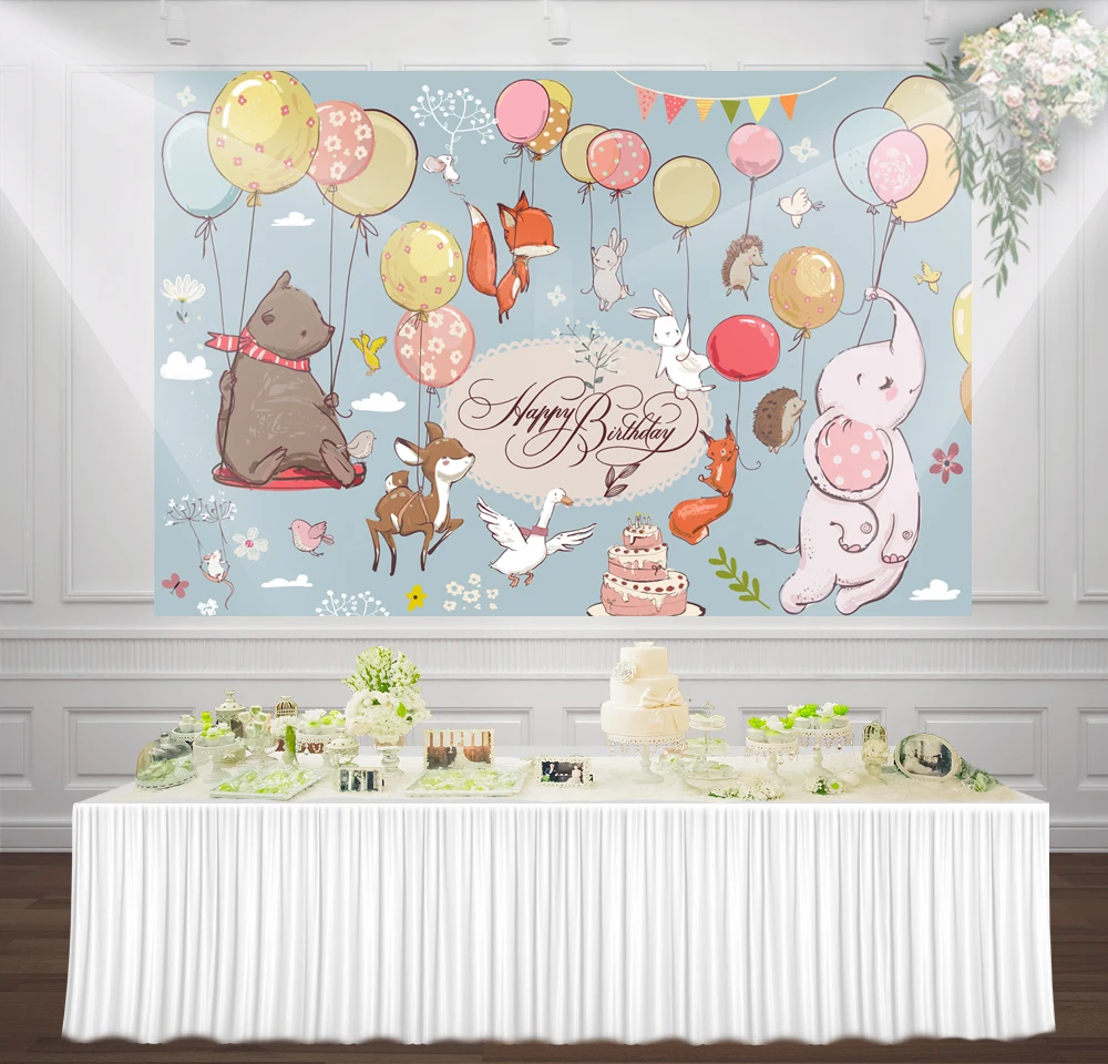 

Custom Cute Flying Animals Backdrops Cartoon Birthday Poster Cute ZOO Animals Party Photocall Studio Background Party Backdrops
