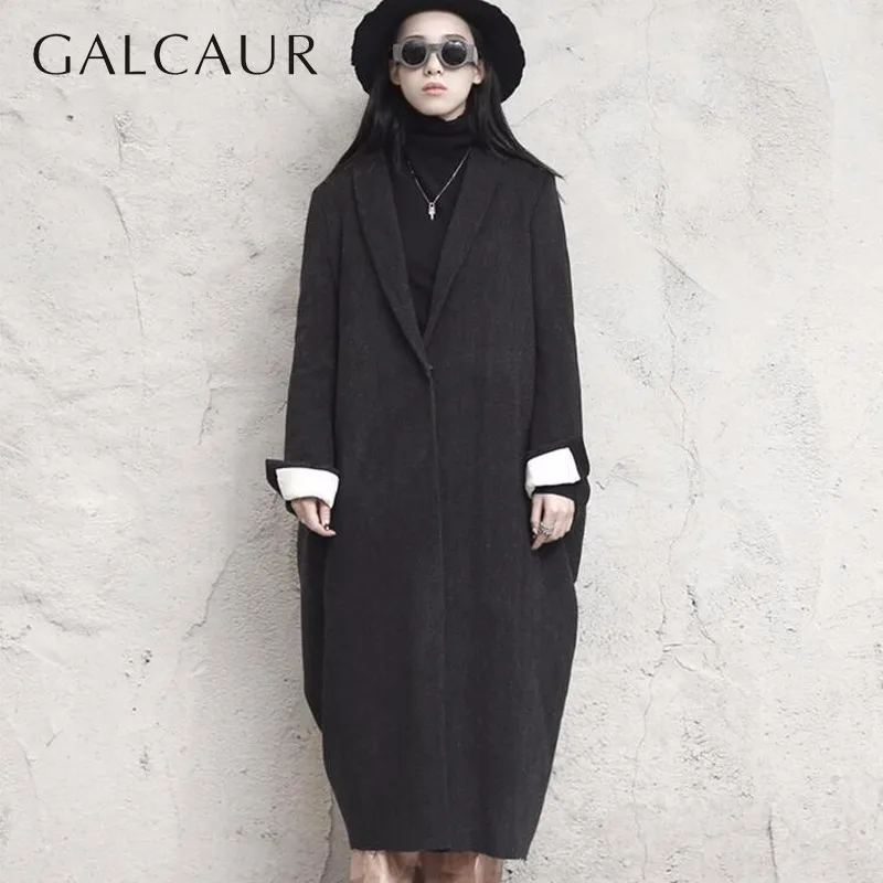 Galcaur осень-зима Модные Новые однотонные Цвет laple с длинным рукавом нерегулярные