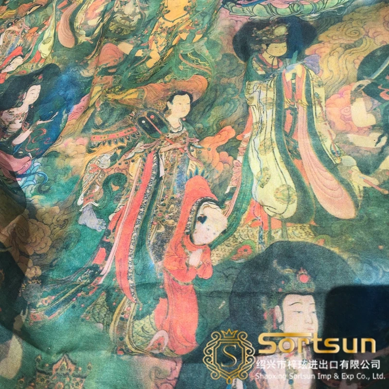 Dunhuang Frescoes 1 ярд 100% натуральный рами ткань Материал цифровая печать в китайском