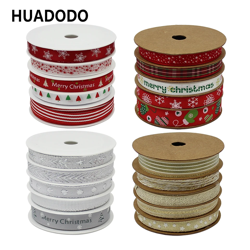 Сатиновые ленты HUADODO с мультипечатным принтом 25 метров Рождественское украшение
