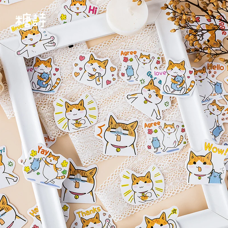 45 Pcs/box Ts Cute cartoon cat pet animal paper sticker DIY decoration for album scrapbooking label | Дом и сад