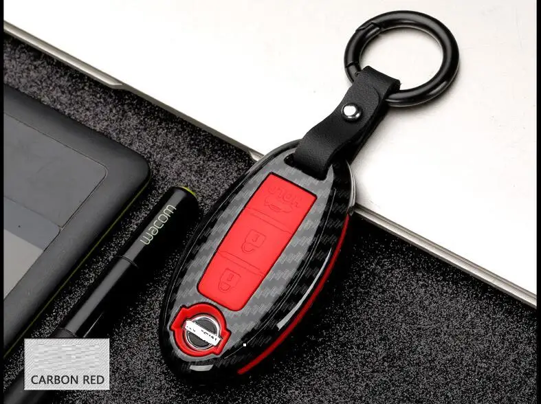 C Carbon Red Чехол из углеродного волокна для автомобильного ключа для Nissan Qashqai J10 J11 X-Trail t31 t32 kicks Tiida Pathfinder Murano Note Juke - Название цвета: C Carbon Red