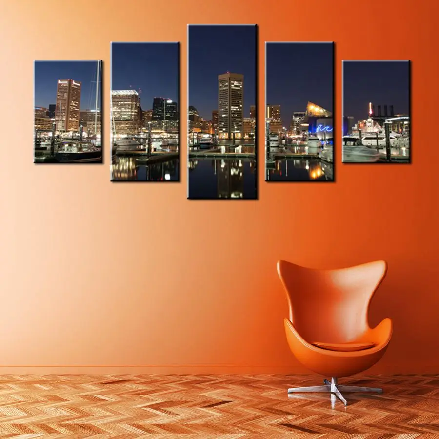 Настенный декор холст печать Нью Йорк Манхэттен Ночной пейзаж городской