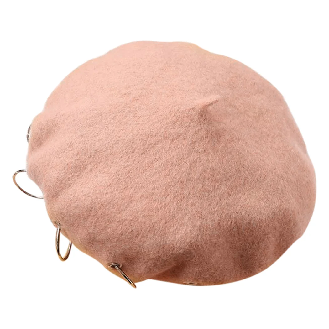 2018 Зимняя теплая шерстяная женская модная беретка из вязаного материала с железным кольцом, женская французская шляпа Gorras Mujer Bonnet Femme on.