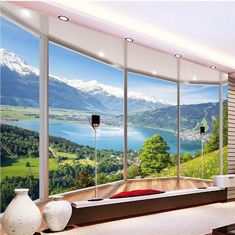 Custom 3D Mural Wallpaper Modern Creative Balcony French Window Nature Landscape Photo Wallpapers Living Room Bedroom Home Decor|custom 3d mural