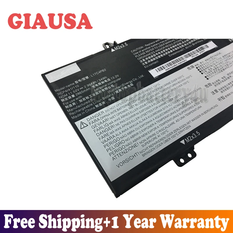 GIAUSA Новый 11 52 V 34Wh 2.964Ah L17C4PB2 Аккумулятор для Lenovo IdeaPad 530S 14IKB Flex 6 L17M4PB2 5B10Q22883 5B10Q22882