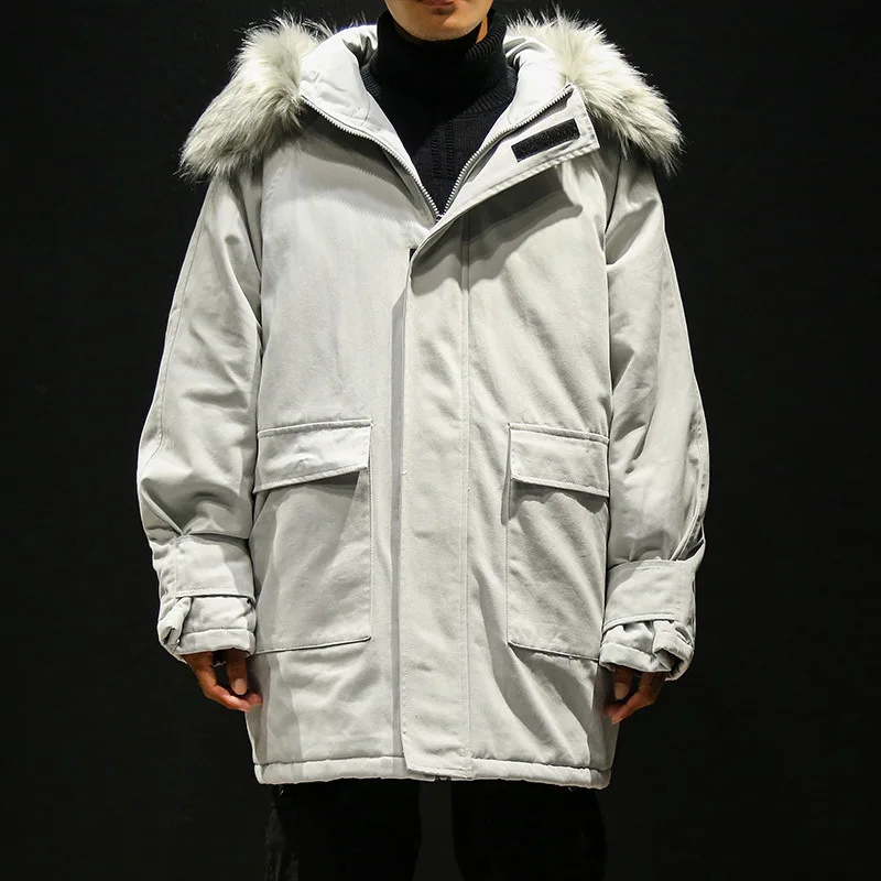 Мужские зимние пуховики с капюшоном свободные пальто новые мужские Длинные