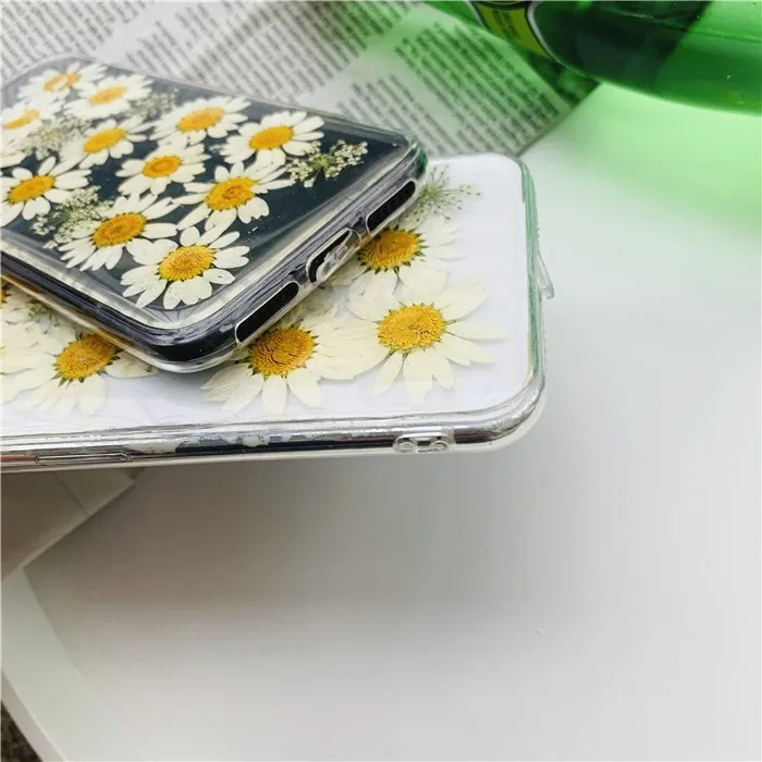 Настоящий высушенный цветок ромашка чехол для iPhone X Xs Max прозрачный мягкий Tpu 6 s 7 8