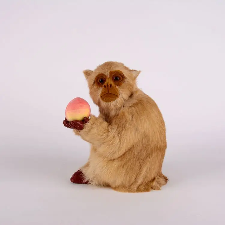 

creative simualtion monkey model plastic& furs monkey toy hold a peach gift 16x12x20cm a101