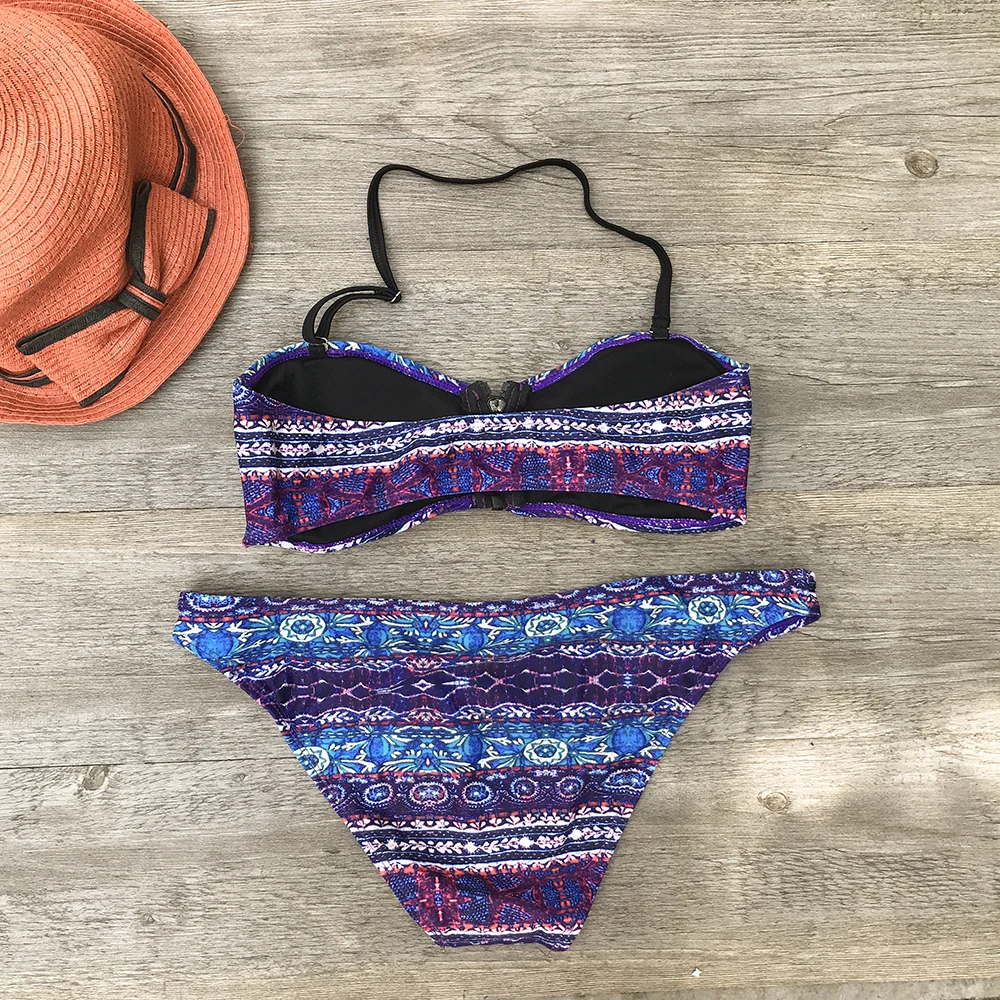 2019 bohemia chain sexy brazilian bikini set print plus size swimsuit swimwear women new bikinis biquini A304 |