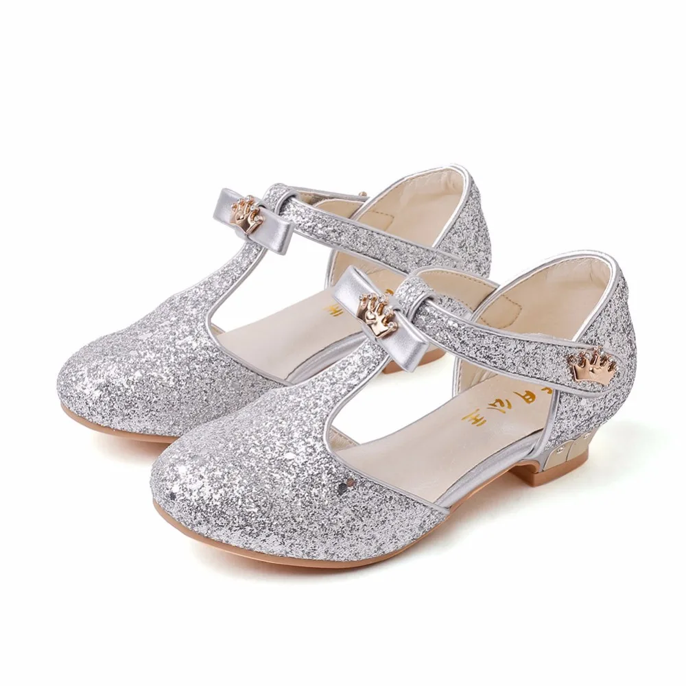 

Girls Dress Up Shoes Ballet Dance Low Heels Casual Front Glitter Bridesmaids Princess Mary Janes