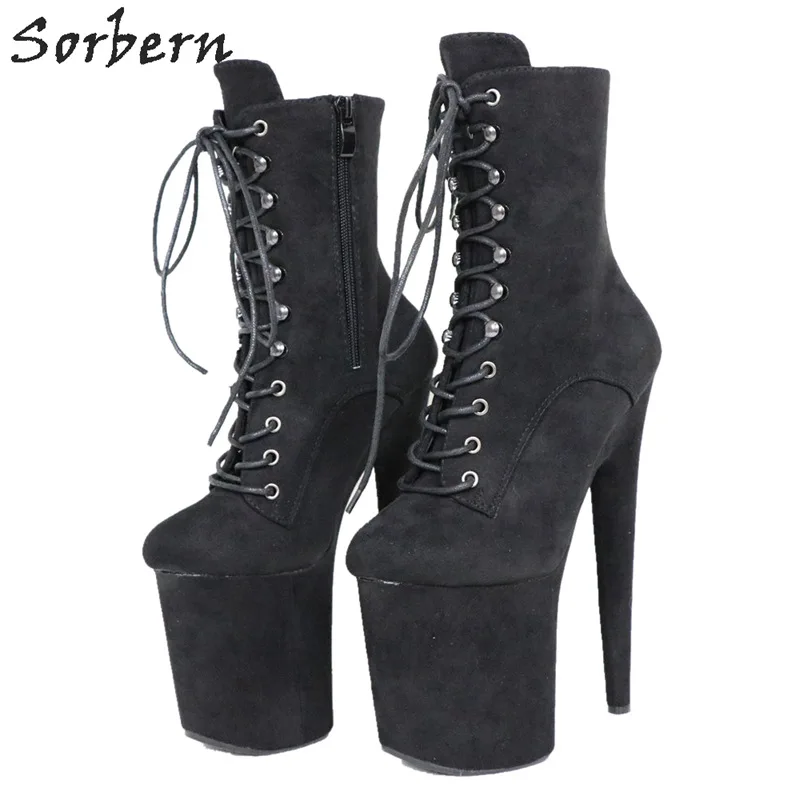 

Sorbern Black Extreme High Heel Ankle Boots For Women Booties 20Cm Shoe Ladies Bootie Heels Goth Pole Dance Shoe Platform Shoes