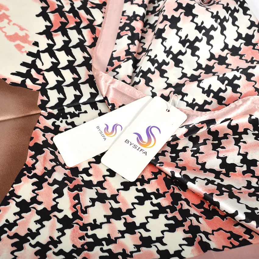 Женский атласный шарф-накидка [BYSIFA] розовый или хаки платок-накидка из шёлка 90*90