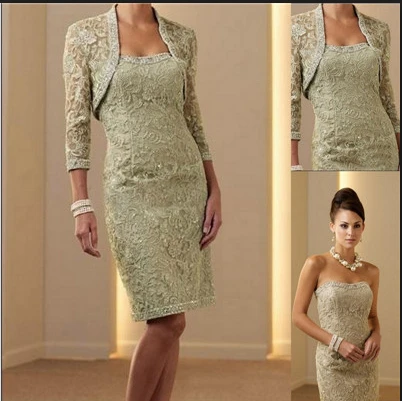 Hot sale satin knee length lace mother of the bride gown /mother with beading on full | Свадьбы и торжества