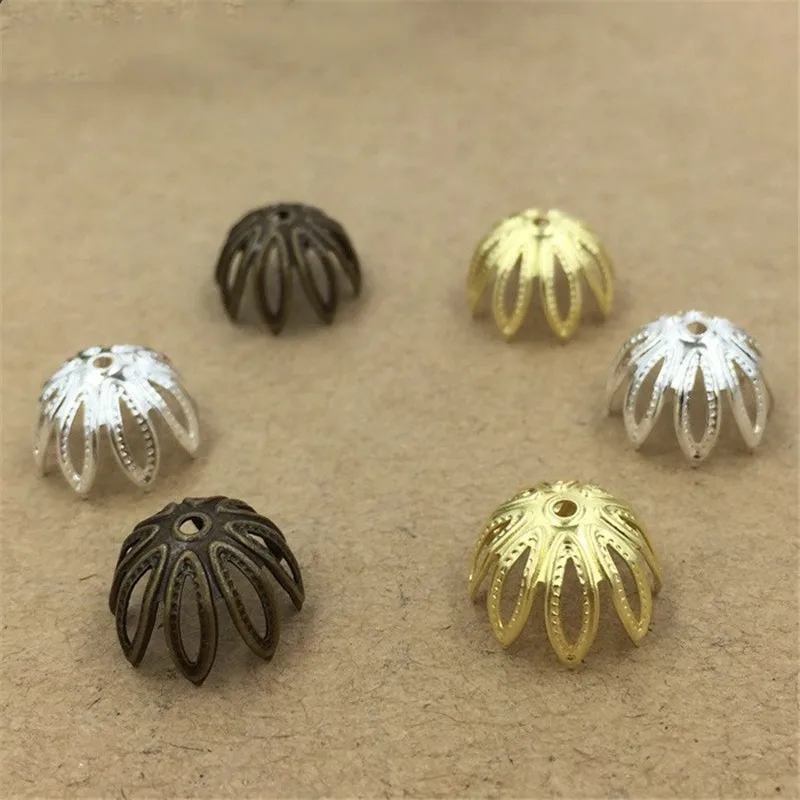 

BASEHOME 50pcs 12mm Copper Flower Spacer Half Round Bead Caps For DIY Jewelry Findings Filigree Loose Bead End Caps Handmade