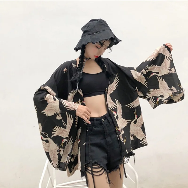 Yukata женский кимоно кардиган рубашка harajuku kawaii стиль кимоно Женская блузка obi haori Японская уличная одежда TA487 - Цвет: 1