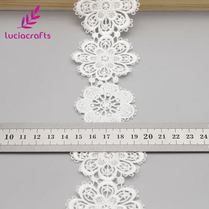 Lucia crafts 1 ярд/партия белая Цветочная кружевная вышитая лента Сделай Сам Свадебная