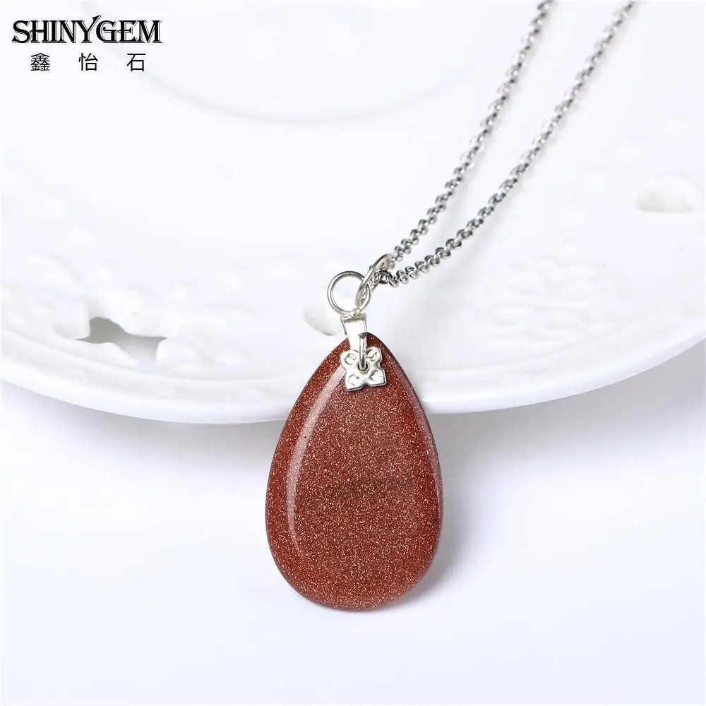 2023 ShinyGem натуральный камень элегантные капли воды золото Песок Подвески и