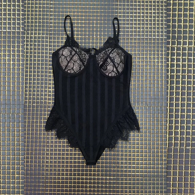 Summer New Fashion Sexy Black Women Bodysuit Spaghetti Strap 2018 Bandage Elegant Swimwear Mesh Backless Hollow Out  Sandy beach
