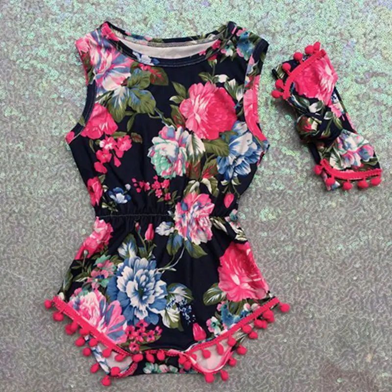 Комбинезон с помпонами для маленьких девочек детский пляжный костюм цветочным