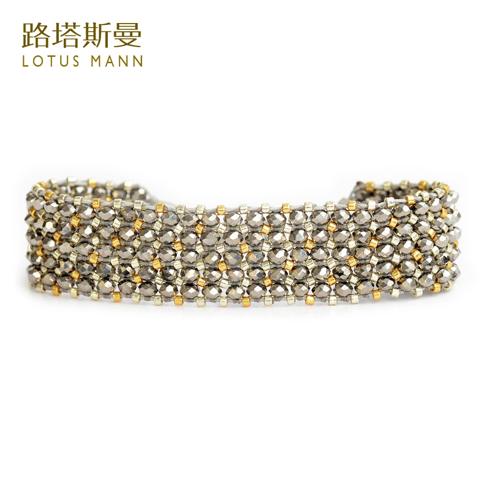 

Lotus Mann Silver crystal with double color woven 5 gold and silver beads bracelet