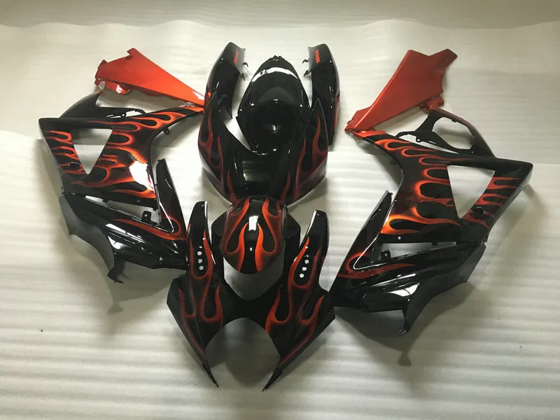 Пользовательские мотоцикла обтекатель комплект для SUZUKI GSXR1000 K7 07 08 GSXR 1000 2007 2008 ABS корпус с красным пламенем обтекатели комплект+ подарки SD21