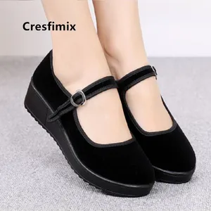 Cresfimix Zapatos De Mujer Женские повседневные черные легкие тканевые туфли женские Ретро удобные танцевальные туфли с пряжкой E5055