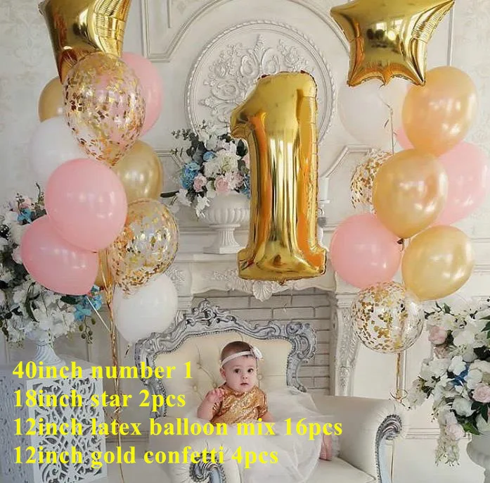 B 40 дюймов детские первые цифры 1 синий розовый фольгированные шары цифра Гелиевый шар набор для маленьких мальчиков и девочек 1 день рождения украшения игрушки - Цвет: B