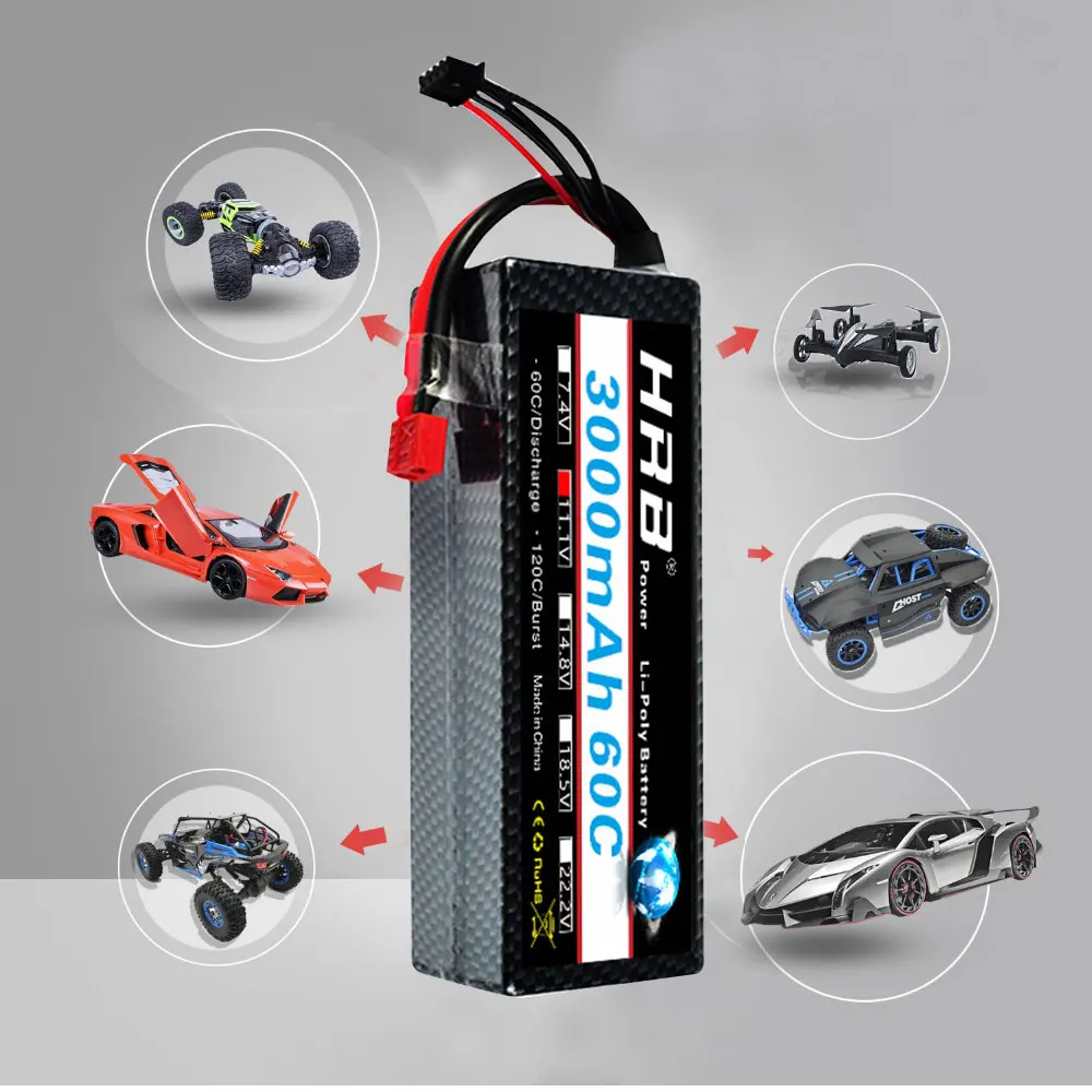 HRB RC Lipo Battery 3000mAh 2S 3S 4S 5S 7 4 V 11 1 14 8 18 5 60C 120C XT60 Жесткий Чехол для радиоуправляемых