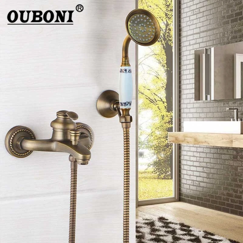 OUBONI Wall Mounted Shower Faucet Antique Brass Shower Set Hand Shower Head Bathroom shower faucets Single Handle Mixer Sets
OUBONI Wall Mounted Shower Faucet Antique Brass Shower Set Hand Shower Head Bathroom shower faucets Single Handle Mixer Sets