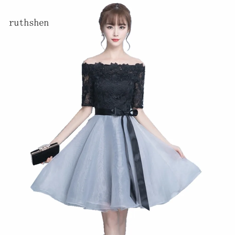 Ruthshen Новые поступления коктейльные платья Женская мода кружевной топ вырез