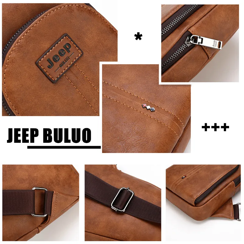 Мужская сумка слинг JEEP BULUO черная винтажная из спилка на плечо для студентов и