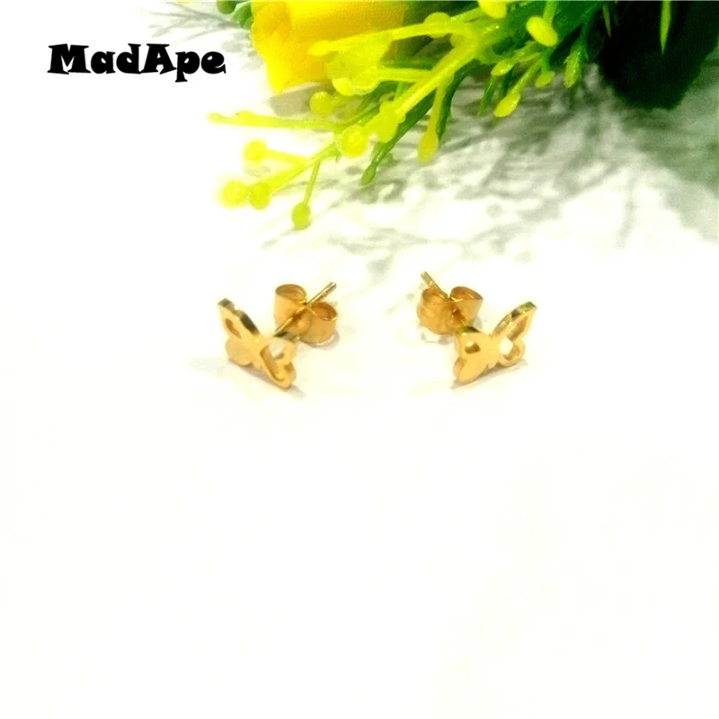 MadApe Cute Gold Color Butterfly Earrings Never Fade Stainless Steel Women Stud |