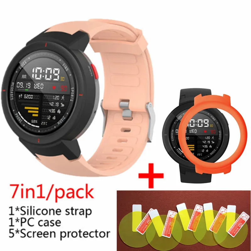 Pink 1 3в1 силиконовый ремешок для смарт-часов Huami Amazfit+ чехол с рамкой+ Защитная пленка для экрана amazfit Verge - Цвет: Pink 1