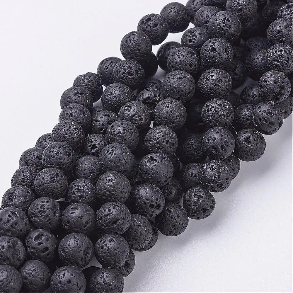 

8mm Round Black Natural Lava Beads Strands For Jewelry Making DIY,Hole: 1mm,about 49pcs/strand(15.4"),25Strands/lot