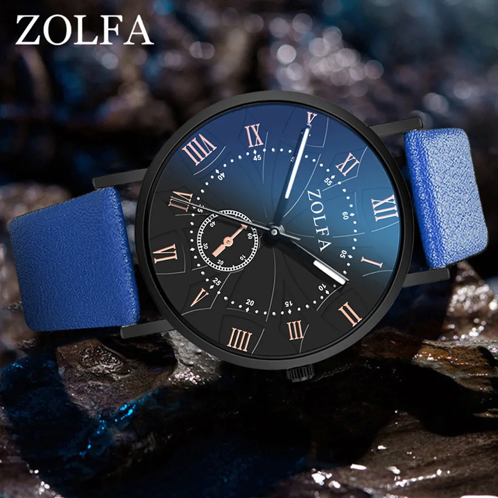 Гладкие минималистичные римские весы синий стеклянный ремень мужские кварцевые