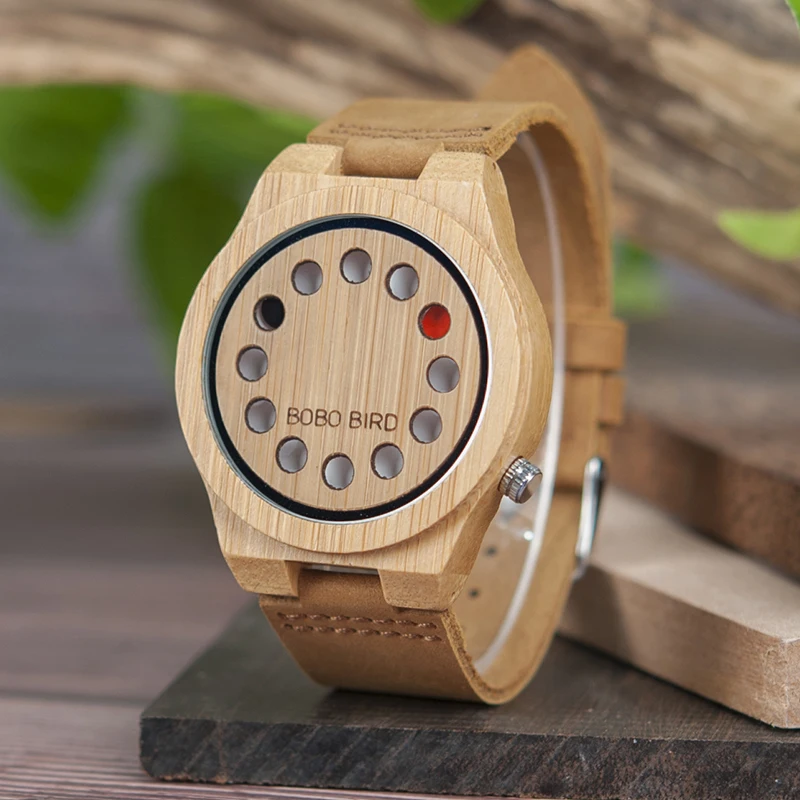 Фото BOBO BIRD/дизайнерские часы с бамбуковым циферблатом Мужские - купить