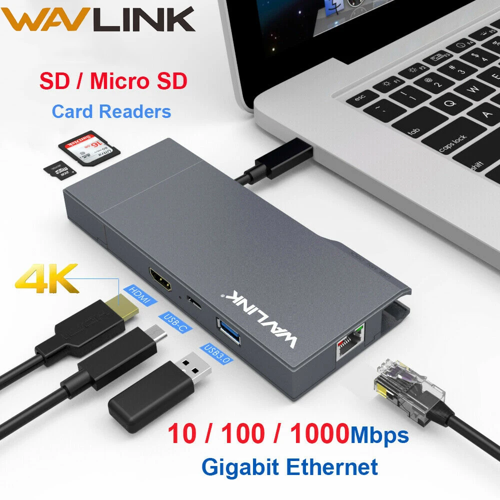 Wavlink Супер Скоростной USB C концентратор с 4K @ 30Hz HDMI кардридер 3 0 гигабитный Ethernet HD