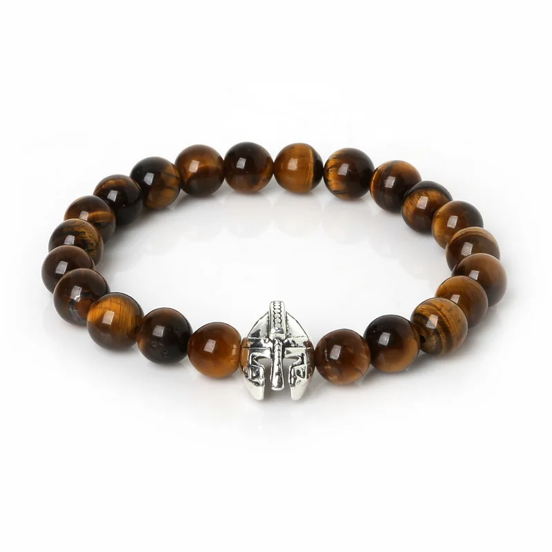 Браслет с натуральным тигровым глазом/черной лавой каменными бусинами