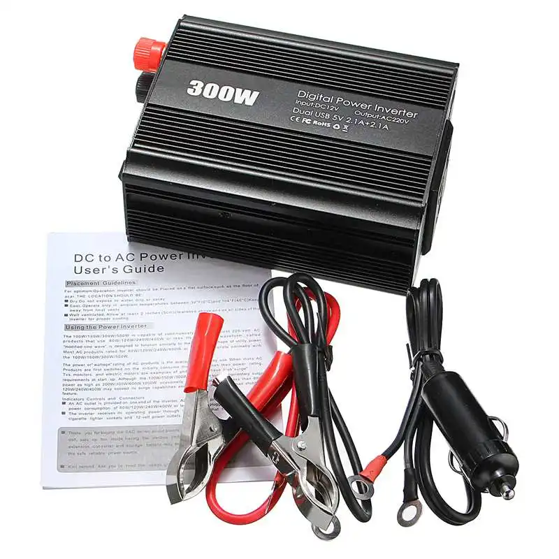 300W Мощность инвертор 12 V дo AC 110/220 вольт с 2 портами(стандарт макс 600 Вт модифицированный ЖК-монитор Синусоидальная волна цифровой автомобильное зарядное устройство конвертер трансформатор