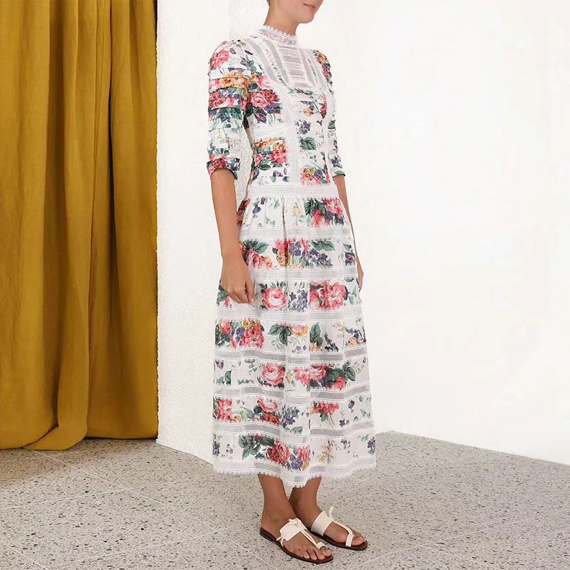 Женское платье макси с цветочным принтом ZIM элегантное Кружевное в стиле пэчворк