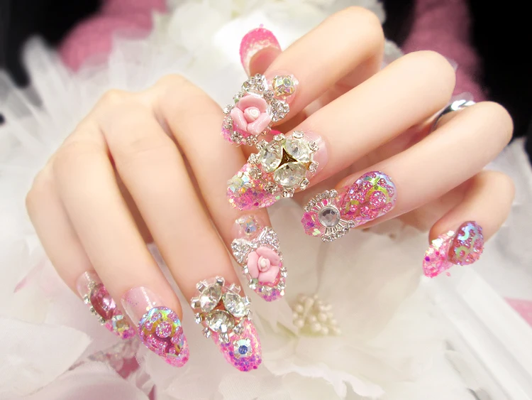 Готовый продукт 24 шт искусственные ногти блестящее украшение искусственная кожа