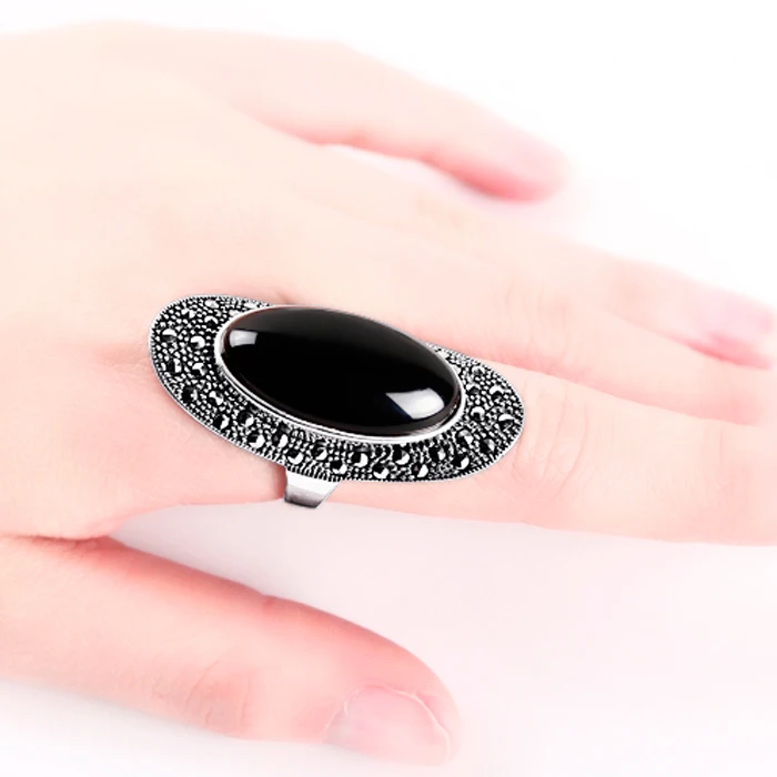 Bohemian style 925 Sterling silver Natural semi-precious stones yellow chalcedony Vintage big Rings women Jewelry lovers gift | Украшения и