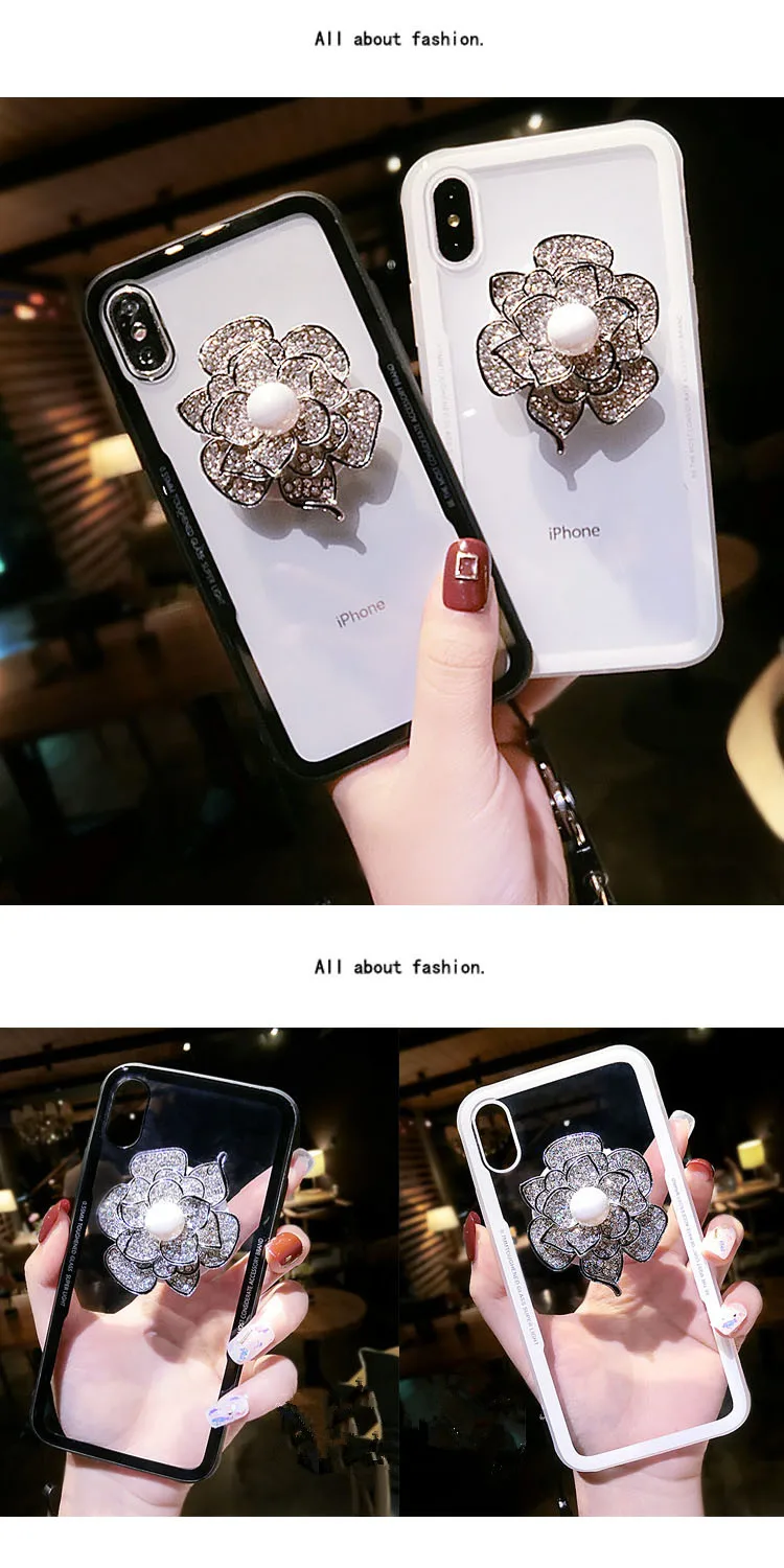 Роскошный Ультратонкий Bling подушка безопасности для кронштейн Стразы с украшениями в виде кристаллов и цветов чистый мягкий чехол КРЫШКА ДЛЯ iphone11 pro max 5S 6 7 8 PLUS X XS MAX XR
